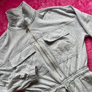 Gray Zip-Up Jumpsuit with Pockets